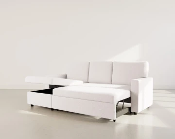 Canapé d’angle réversible 4 places convertible avec coffre en tissu bouclette Meiya