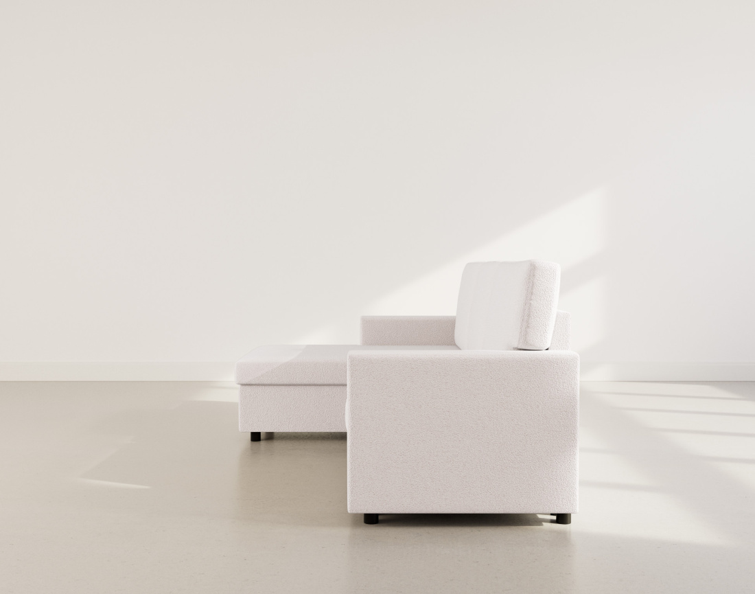 Canapé d’angle réversible 4 places convertible avec coffre en tissu bouclette Meiya