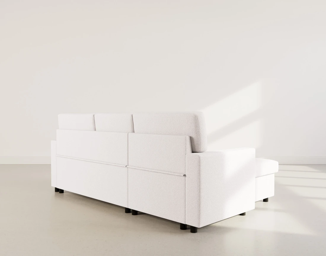 Canapé d’angle réversible 4 places convertible avec coffre en tissu bouclette Meiya