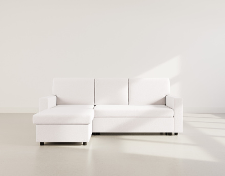 Canapé d’angle réversible 4 places convertible avec coffre en tissu bouclette Meiya