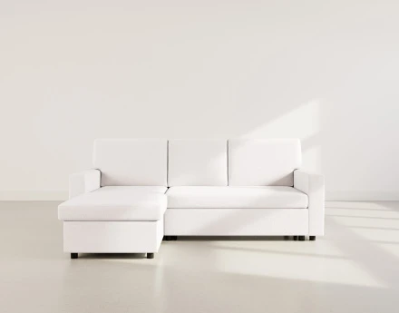 Canapé d’angle réversible 4 places convertible avec coffre en tissu bouclette Meiya