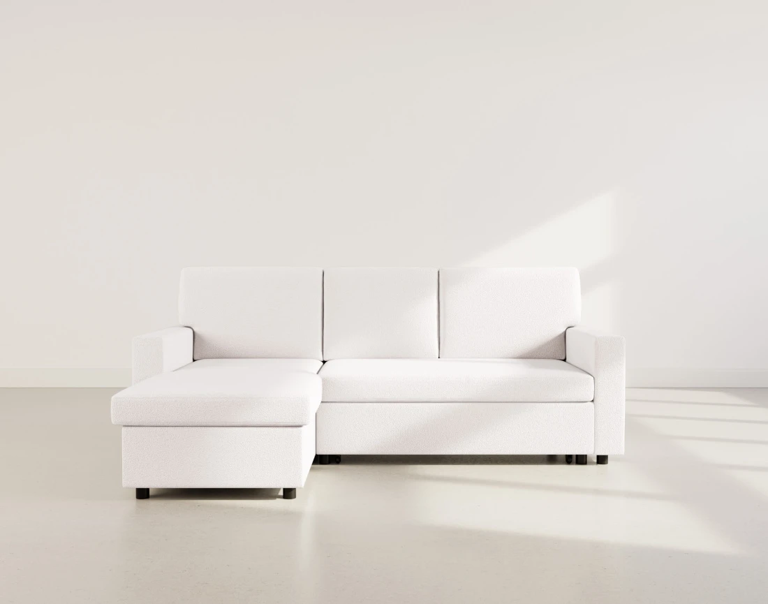 Canapé d’angle réversible 4 places convertible avec coffre en tissu bouclette Meiya