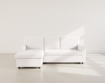 Canapé d’angle réversible 4 places convertible avec coffre en tissu bouclette Meiya
