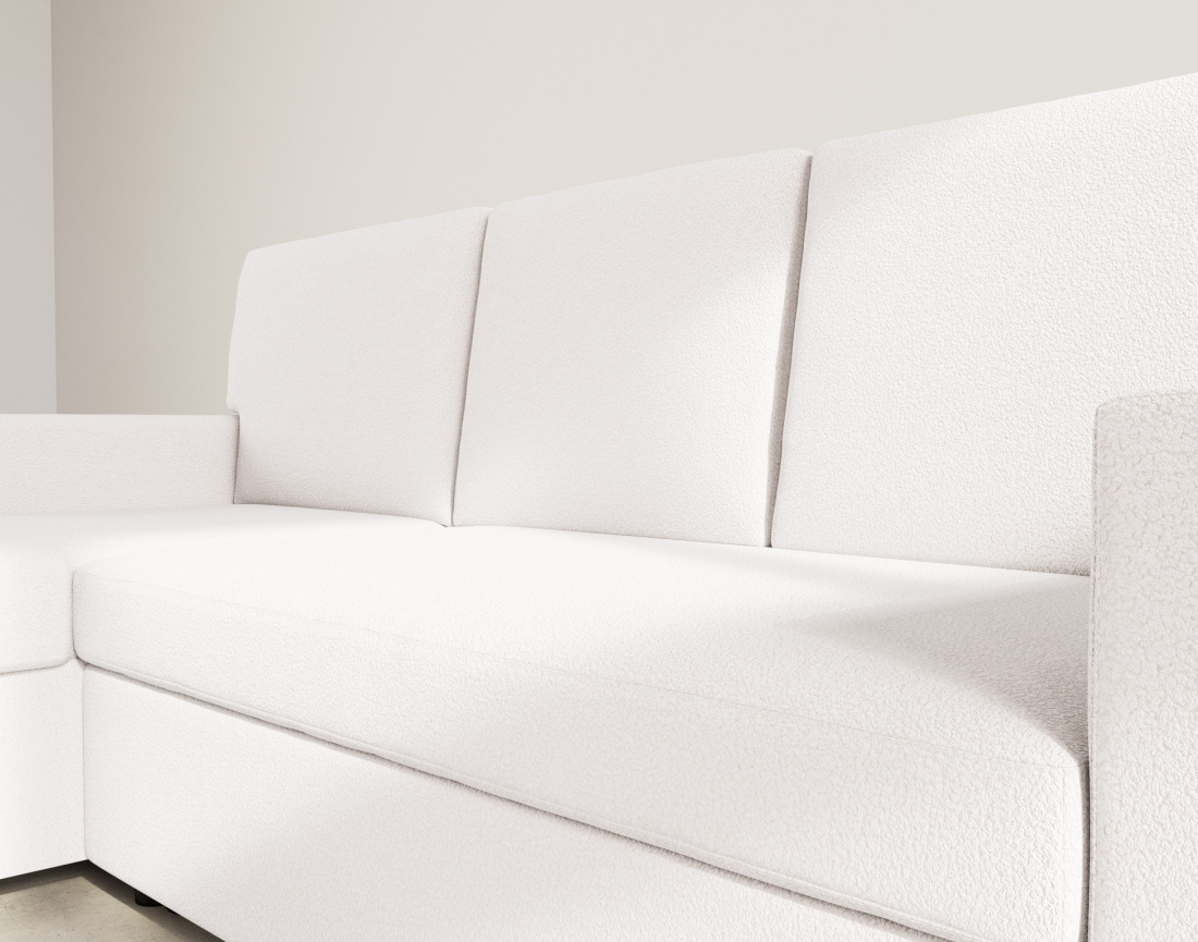 Canapé d’angle réversible 4 places convertible avec coffre en tissu bouclette Meiya