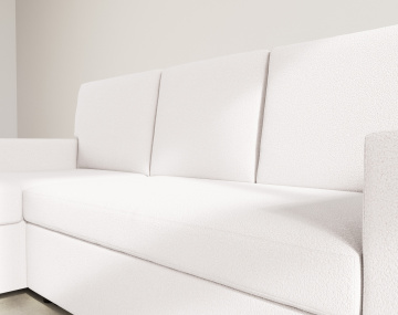 Canapé d’angle réversible 4 places convertible avec coffre en tissu bouclette Meiya
