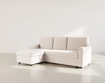 Canapé d’angle réversible 4 places convertible avec coffre en velours côtelé Meiya