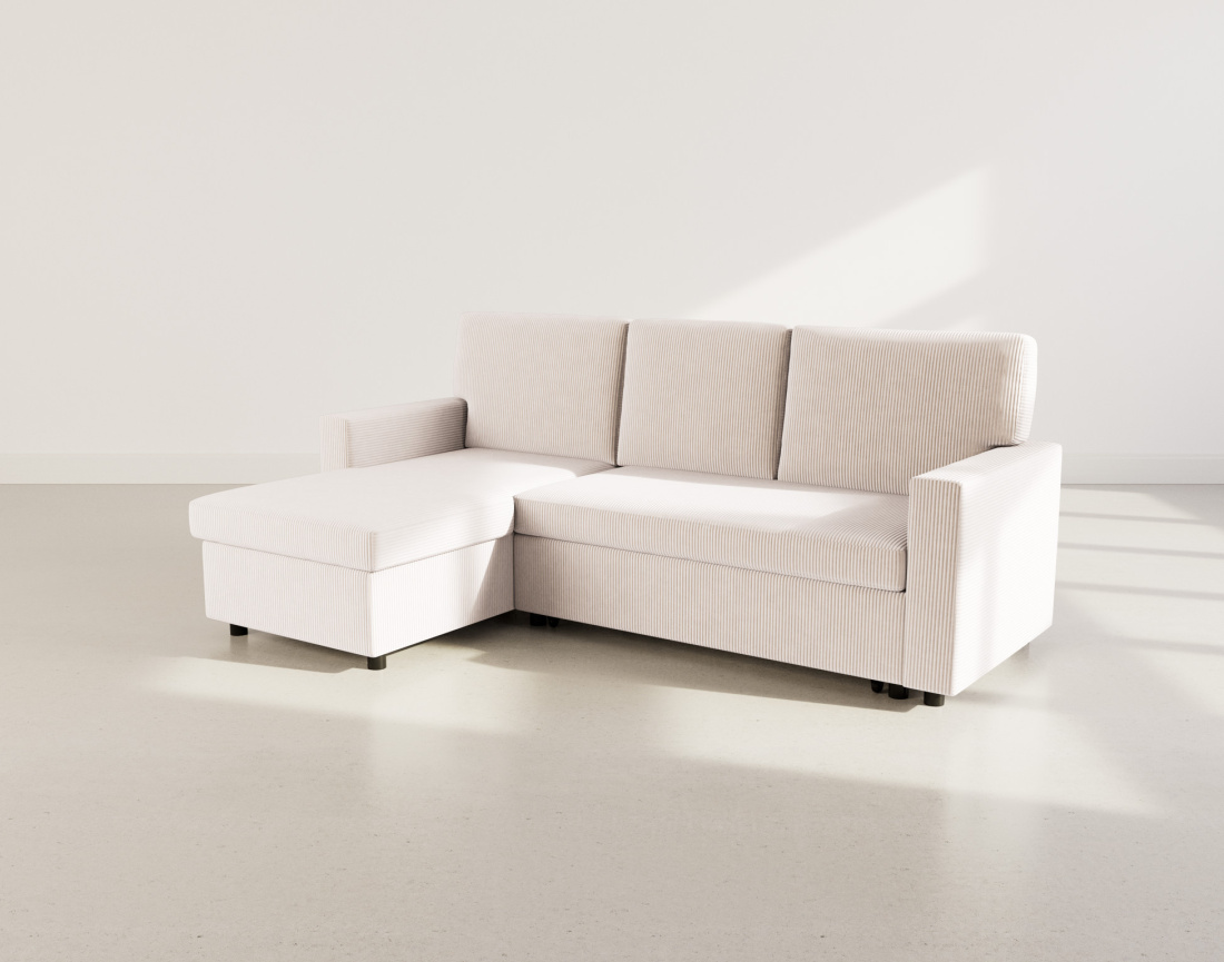 Canapé d’angle réversible 4 places convertible avec coffre en velours côtelé Meiya