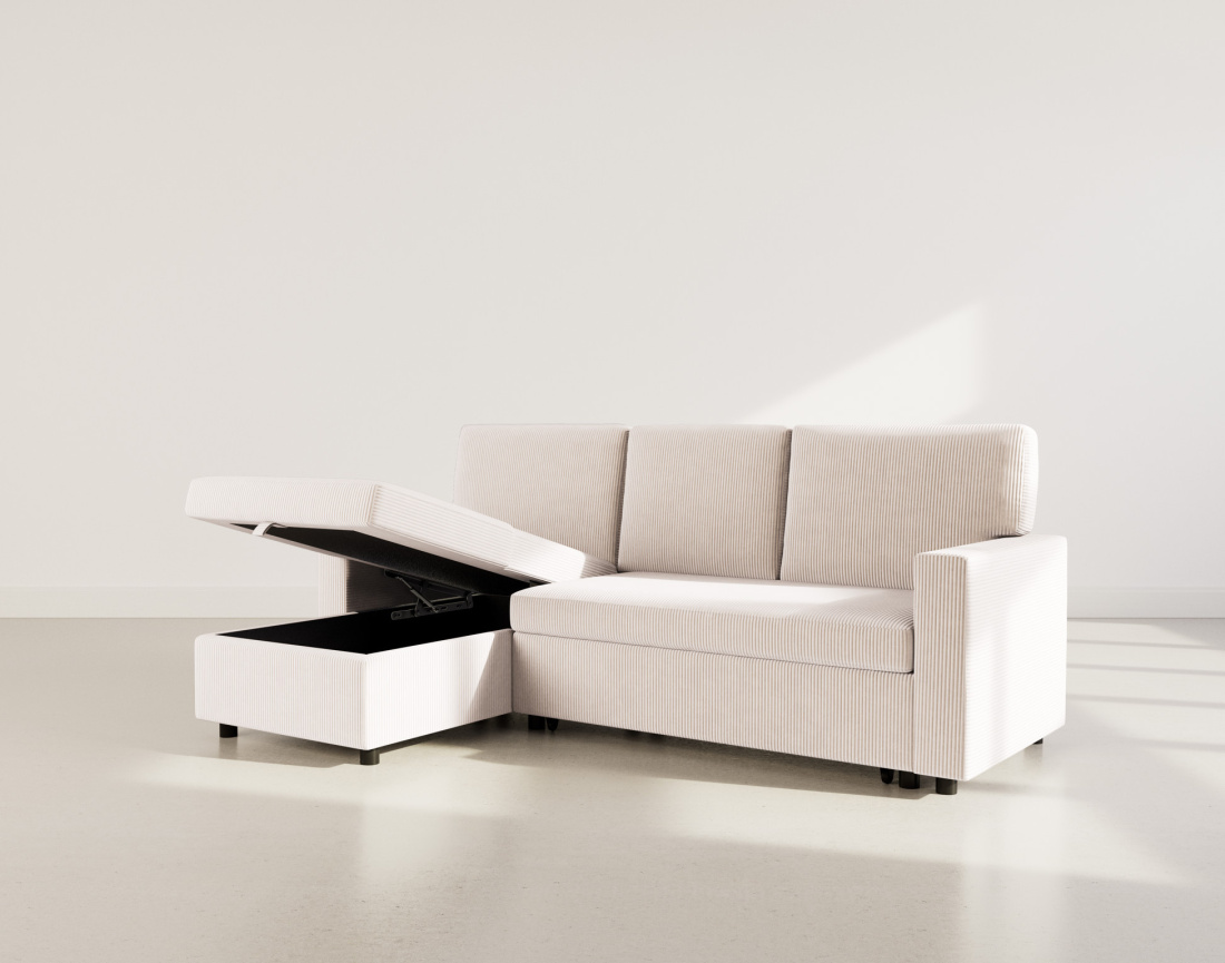 Canapé d’angle réversible 4 places convertible avec coffre en velours côtelé Meiya