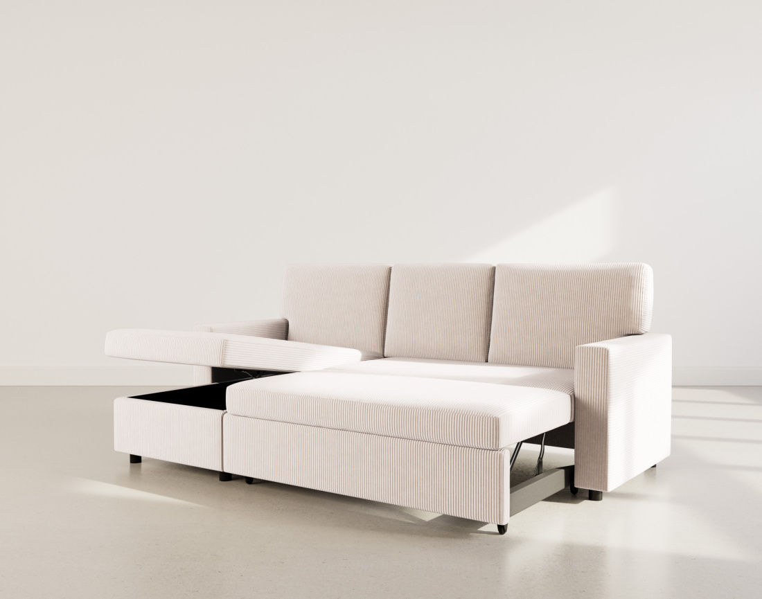 Canapé d’angle réversible 4 places convertible avec coffre en velours côtelé Meiya