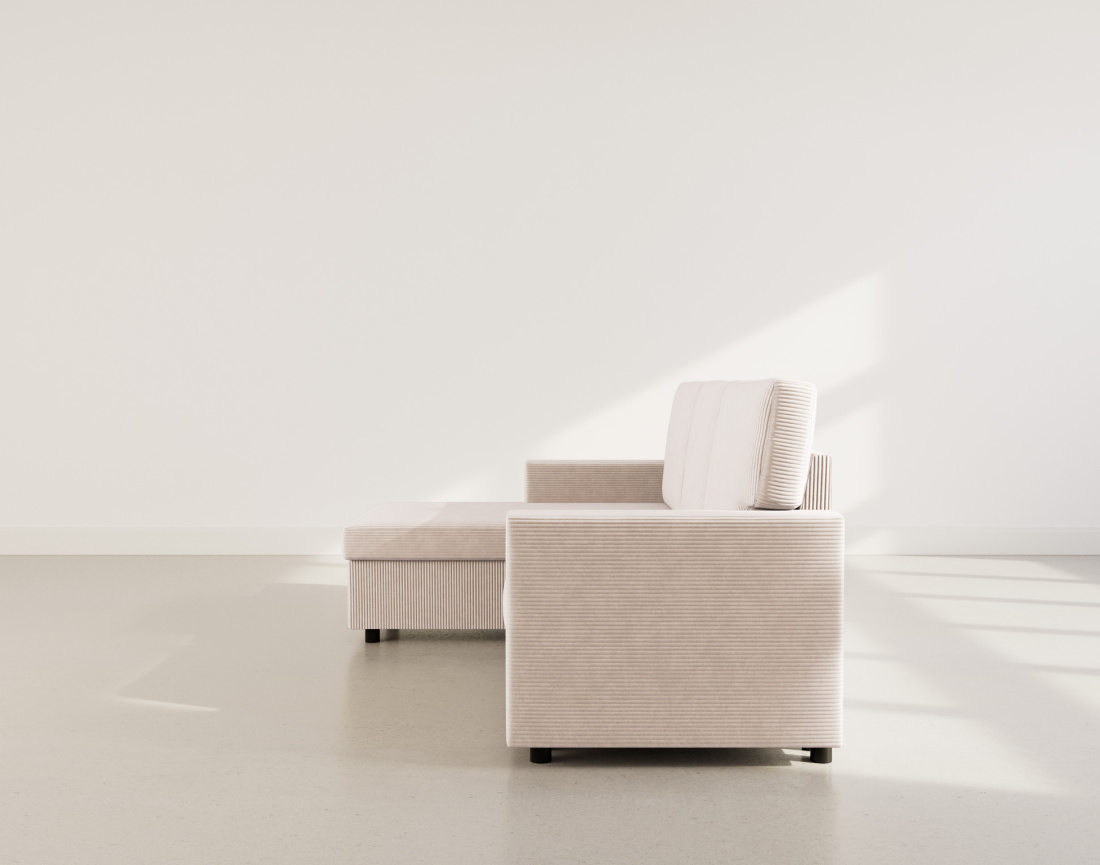 Canapé d’angle réversible 4 places convertible avec coffre en velours côtelé Meiya