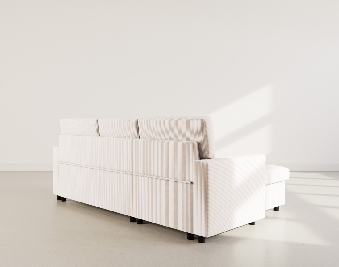 Canapé d’angle réversible 4 places convertible avec coffre en velours côtelé Meiya