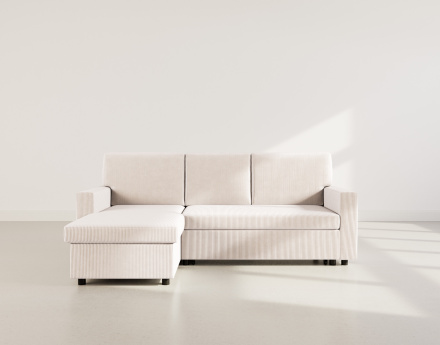 Canapé d’angle réversible 4 places convertible avec coffre en velours côtelé Meiya