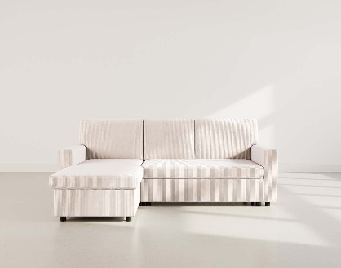 Canapé d’angle réversible 4 places convertible avec coffre en velours côtelé Meiya