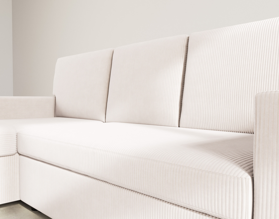 Canapé d’angle réversible 4 places convertible avec coffre en velours côtelé Meiya