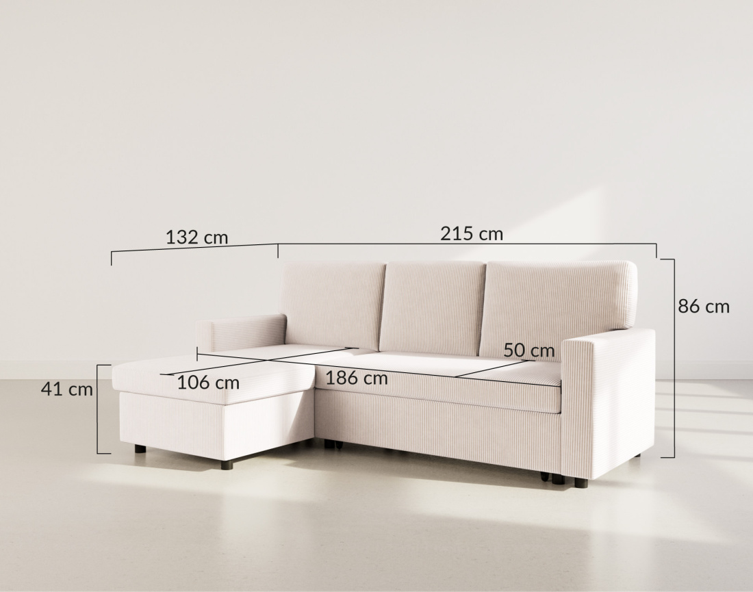 Canapé d’angle réversible 4 places convertible avec coffre en velours côtelé Meiya