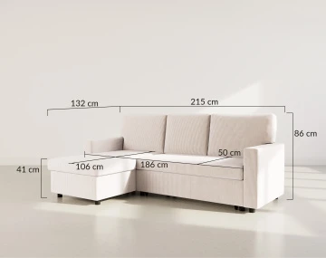 Canapé d’angle réversible 4 places convertible avec coffre en velours côtelé Meiya