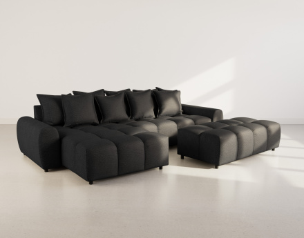 Canapé d'angle réversible 4 places avec pouf d'appoint en tissu texturé Adelaide