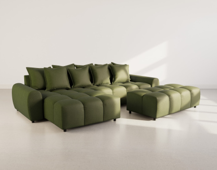 Canapé d'angle réversible 4 places avec pouf d'appoint en tissu texturé Adelaide