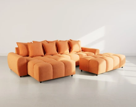 Canapé d'angle réversible 4 places avec pouf d'appoint en tissu texturé Adelaide