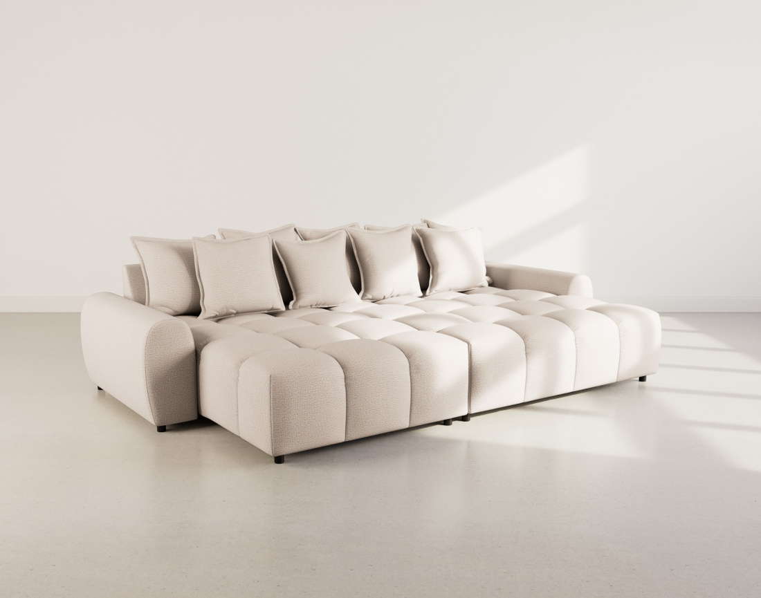 Canapé d'angle réversible 4 places avec pouf d'appoint en tissu texturé Adelaide