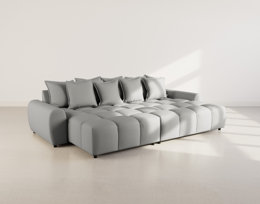 Canapé d'angle réversible 4 places avec pouf d'appoint en tissu texturé Adelaide