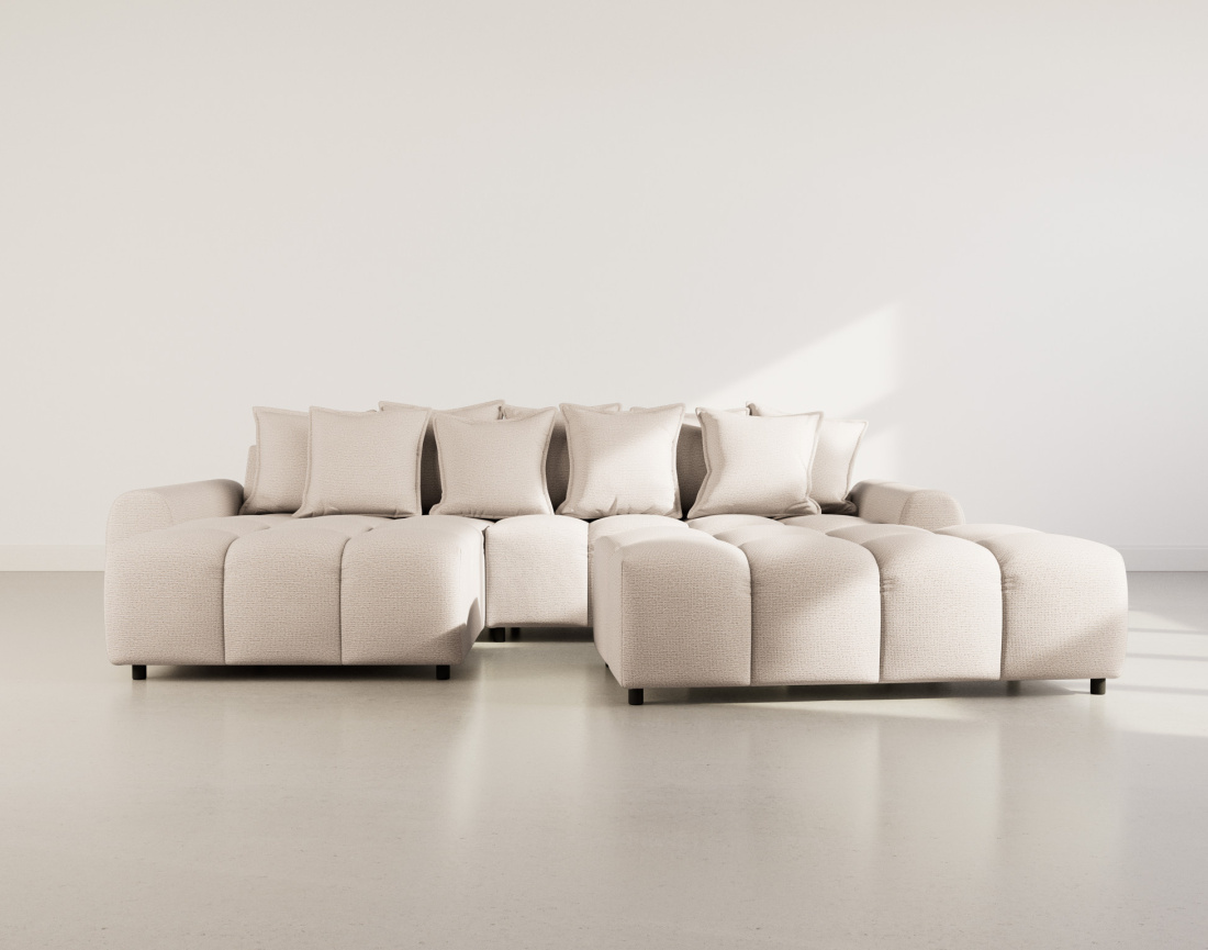 Canapé d'angle réversible 4 places avec pouf d'appoint en tissu texturé Adelaide