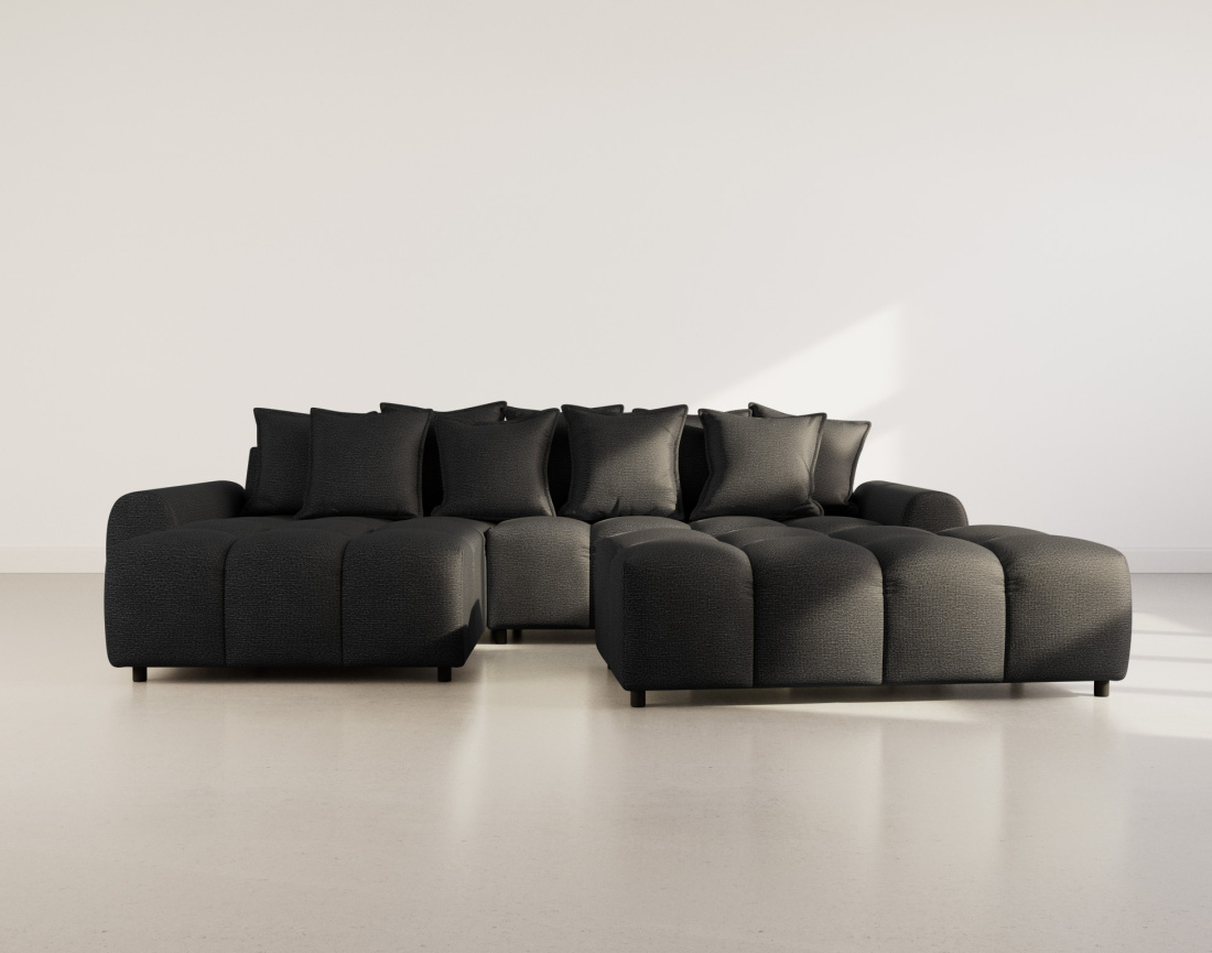 Canapé d'angle réversible 4 places avec pouf d'appoint en tissu texturé Adelaide