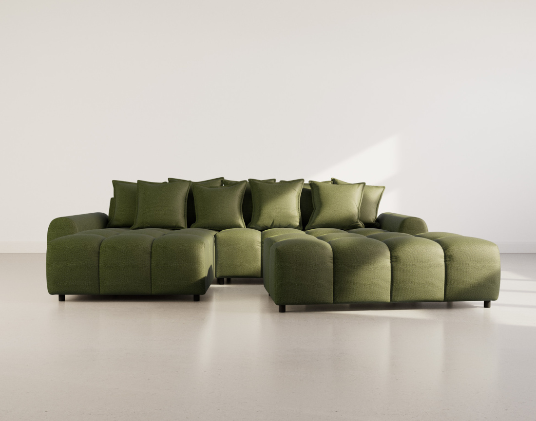 Canapé d'angle réversible 4 places avec pouf d'appoint en tissu texturé Adelaide