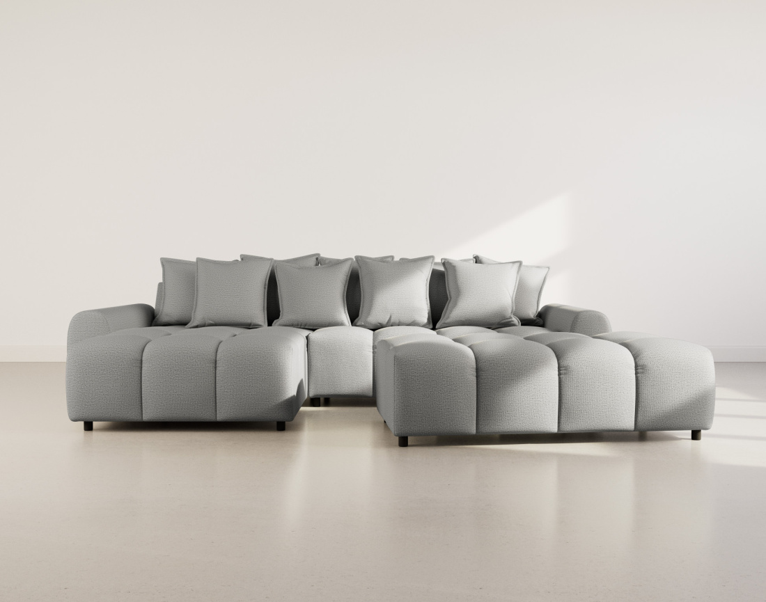 Canapé d'angle réversible 4 places avec pouf d'appoint en tissu texturé Adelaide