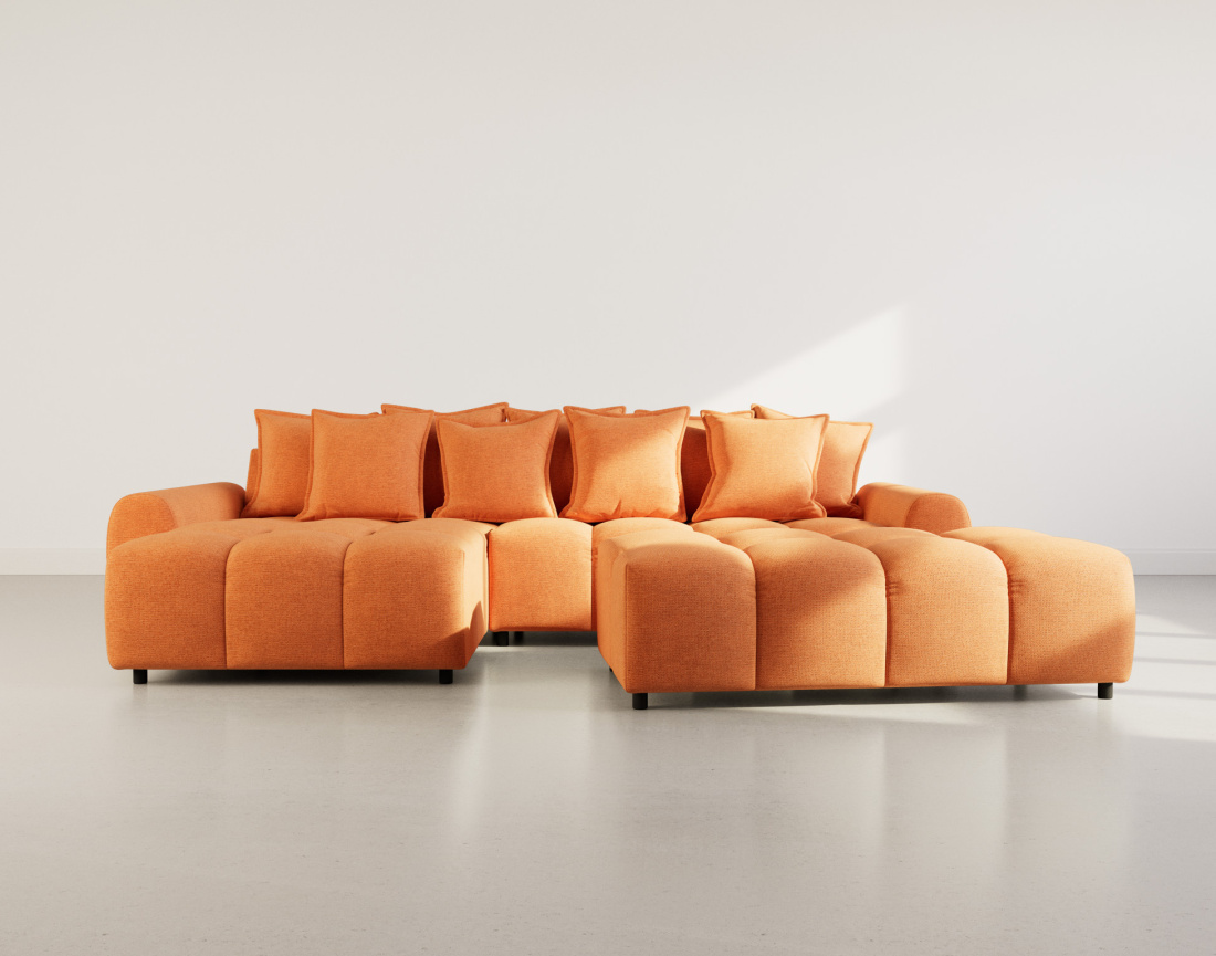 Canapé d'angle réversible 4 places avec pouf d'appoint en tissu texturé Adelaide