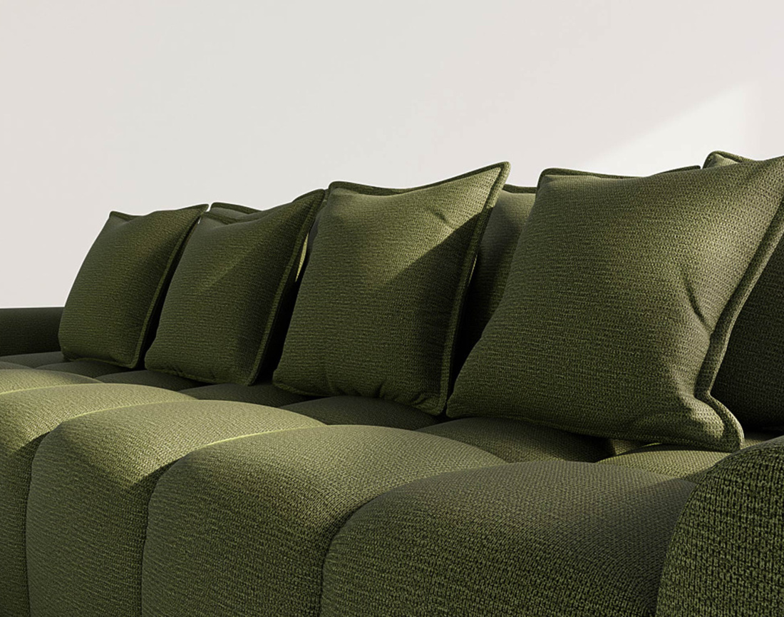 Canapé d'angle réversible 4 places avec pouf d'appoint en tissu texturé Adelaide