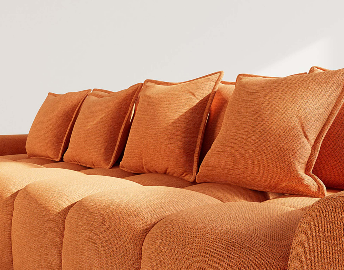 Canapé d'angle réversible 4 places avec pouf d'appoint en tissu texturé Adelaide