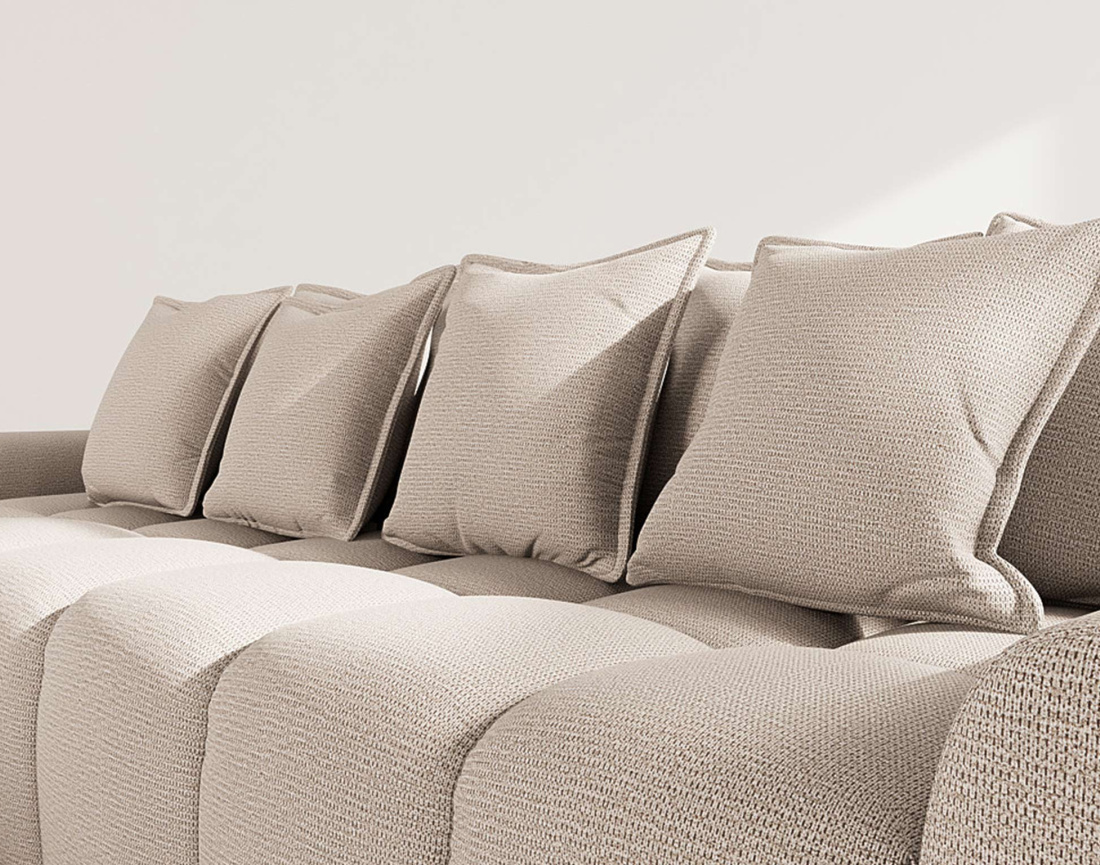 Canapé d'angle réversible 4 places avec pouf d'appoint en tissu texturé Adelaide