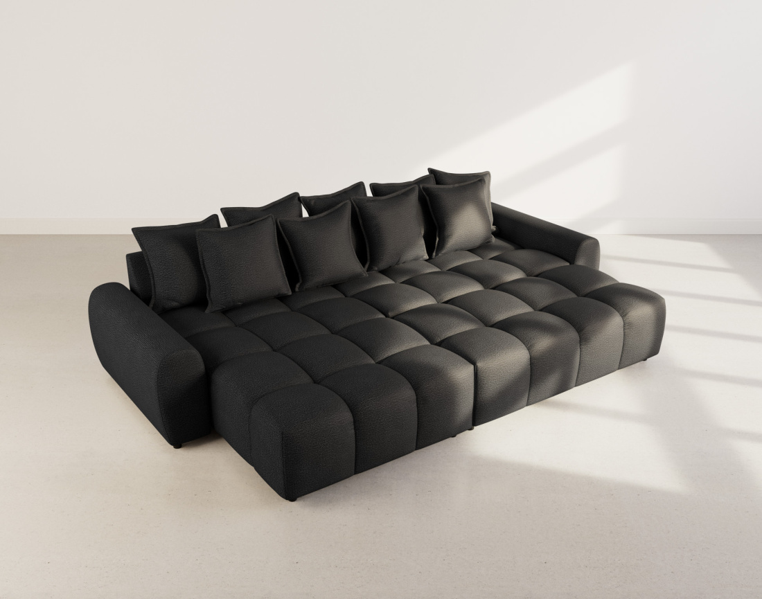 Canapé d'angle réversible 4 places avec pouf d'appoint en tissu texturé Adelaide