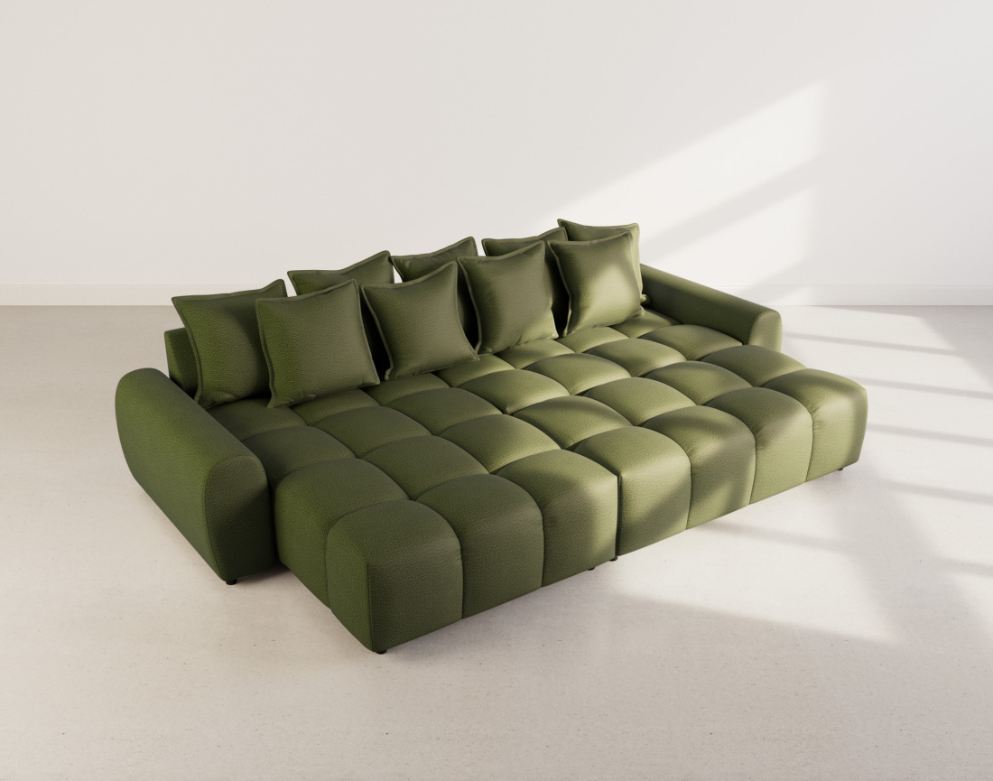 Canapé d'angle réversible 4 places avec pouf d'appoint en tissu texturé Adelaide