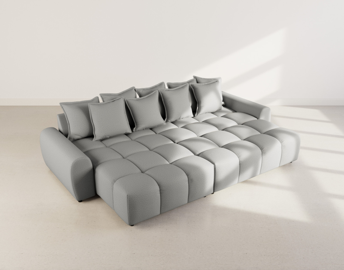 Canapé d'angle réversible 4 places avec pouf d'appoint en tissu texturé Adelaide