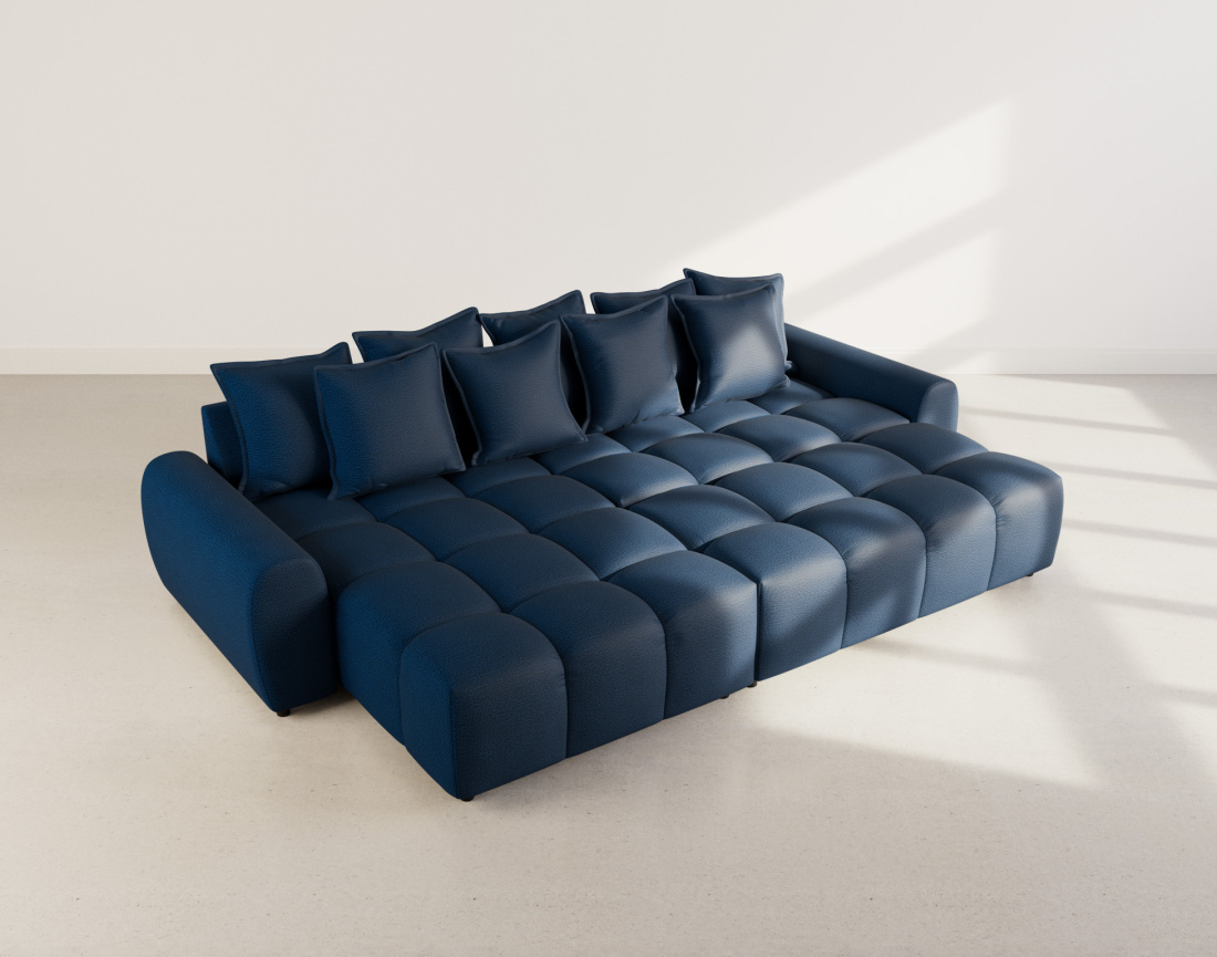 Canapé d'angle réversible 4 places avec pouf d'appoint en tissu texturé Adelaide