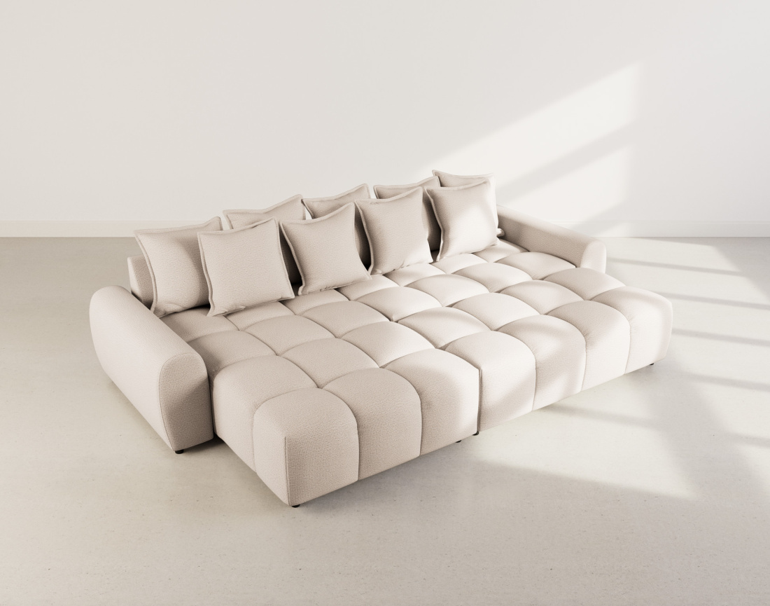 Canapé d'angle réversible 4 places avec pouf d'appoint en tissu texturé Adelaide