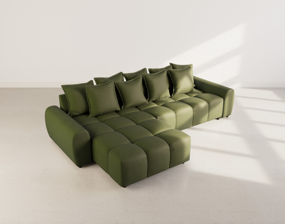 Canapé d'angle réversible 4 places avec pouf d'appoint en tissu texturé Adelaide