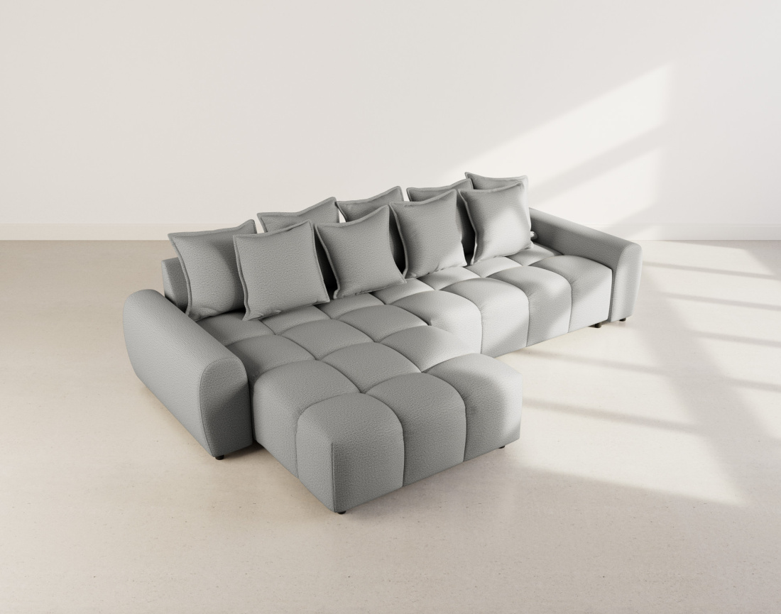 Canapé d'angle réversible 4 places avec pouf d'appoint en tissu texturé Adelaide