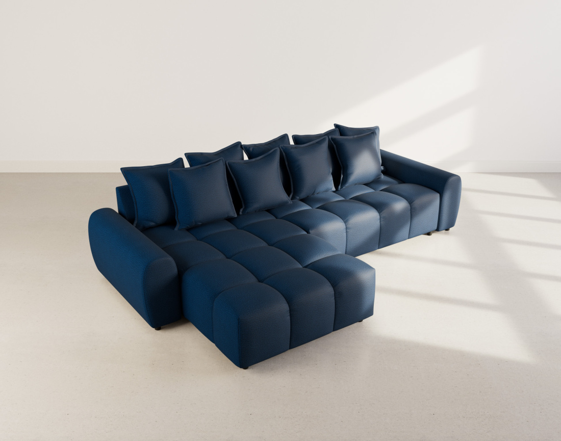 Canapé d'angle réversible 4 places avec pouf d'appoint en tissu texturé Adelaide