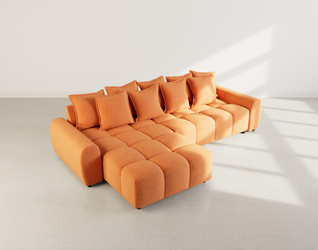 Canapé d'angle réversible 4 places avec pouf d'appoint en tissu texturé Adelaide