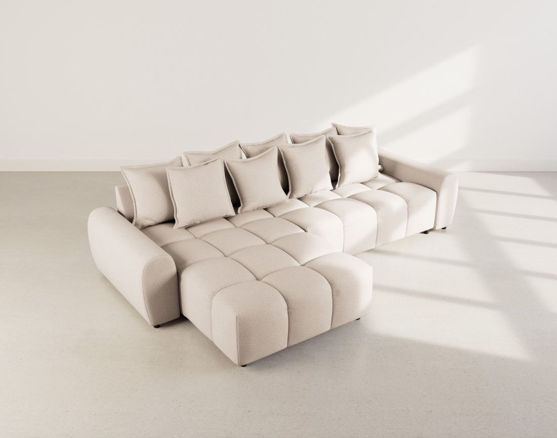 Canapé d'angle réversible 4 places avec pouf d'appoint en tissu texturé Adelaide