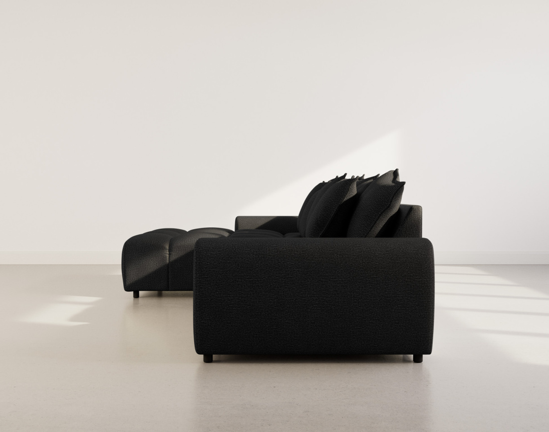 Canapé d'angle réversible 4 places avec pouf d'appoint en tissu texturé Adelaide