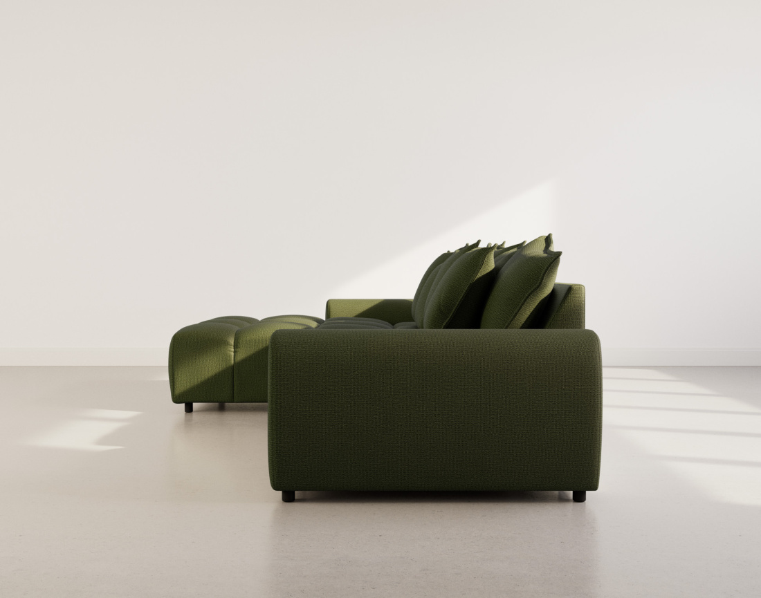 Canapé d'angle réversible 4 places avec pouf d'appoint en tissu texturé Adelaide