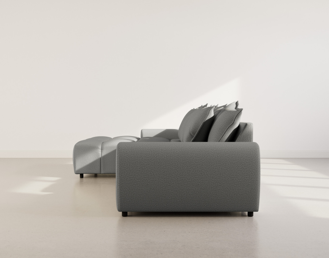 Canapé d'angle réversible 4 places avec pouf d'appoint en tissu texturé Adelaide