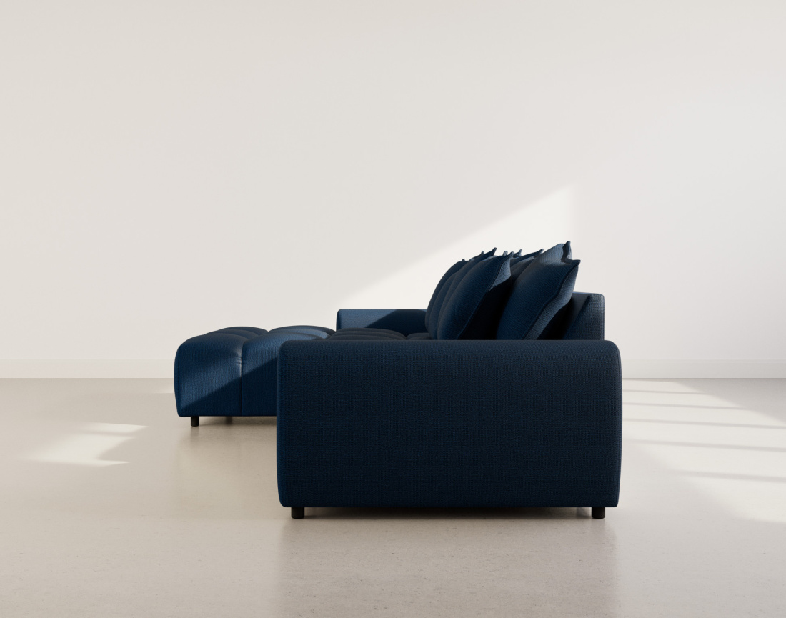 Canapé d'angle réversible 4 places avec pouf d'appoint en tissu texturé Adelaide