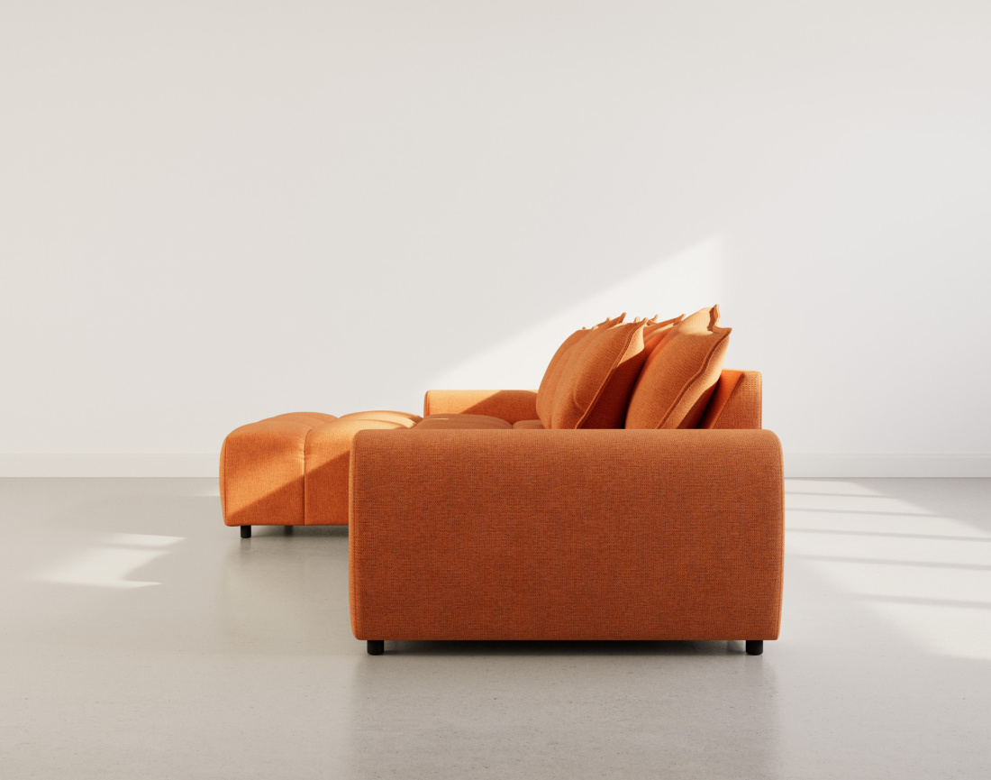 Canapé d'angle réversible 4 places avec pouf d'appoint en tissu texturé Adelaide