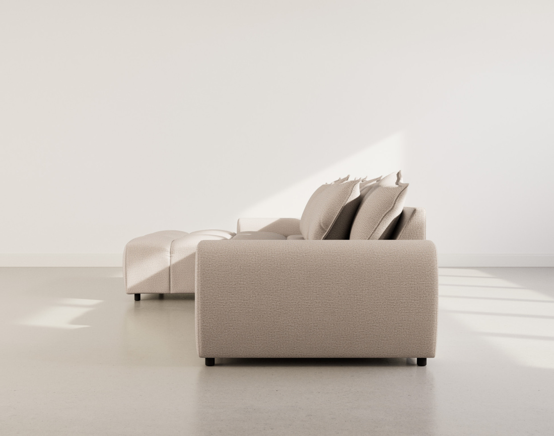 Canapé d'angle réversible 4 places avec pouf d'appoint en tissu texturé Adelaide