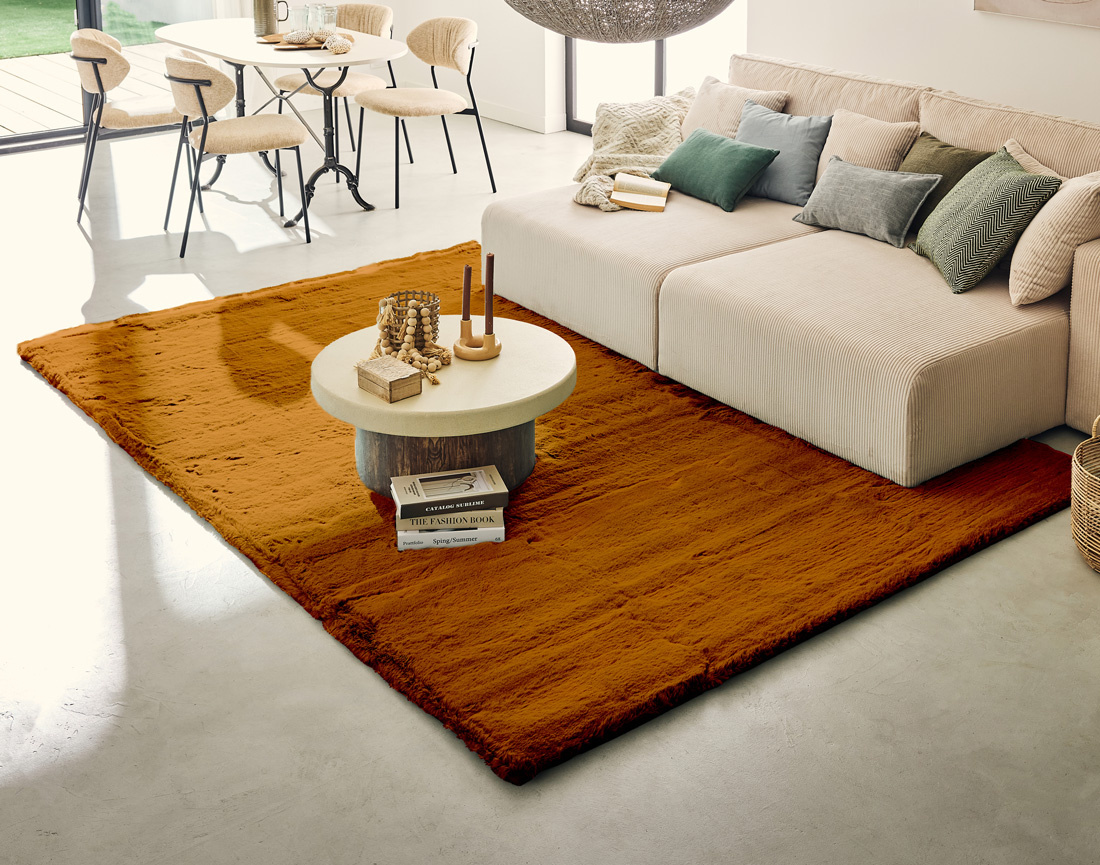 Tapis rectangulaire fausse fourrure orange Joy